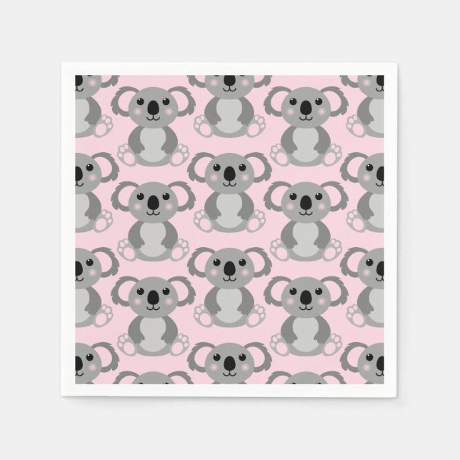 Servilleta De Papel Pink Koala Bear Baby Shower (Anverso)
