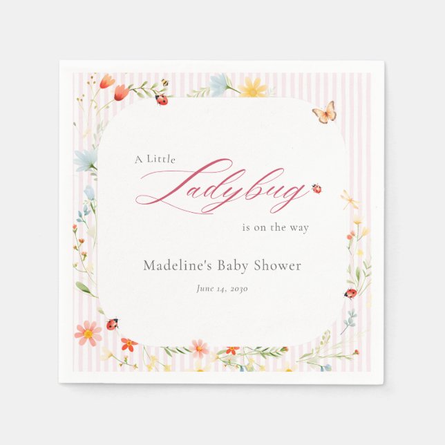 Servilleta De Papel Pink Ladybug Garden Floral Baby Shower (Anverso)