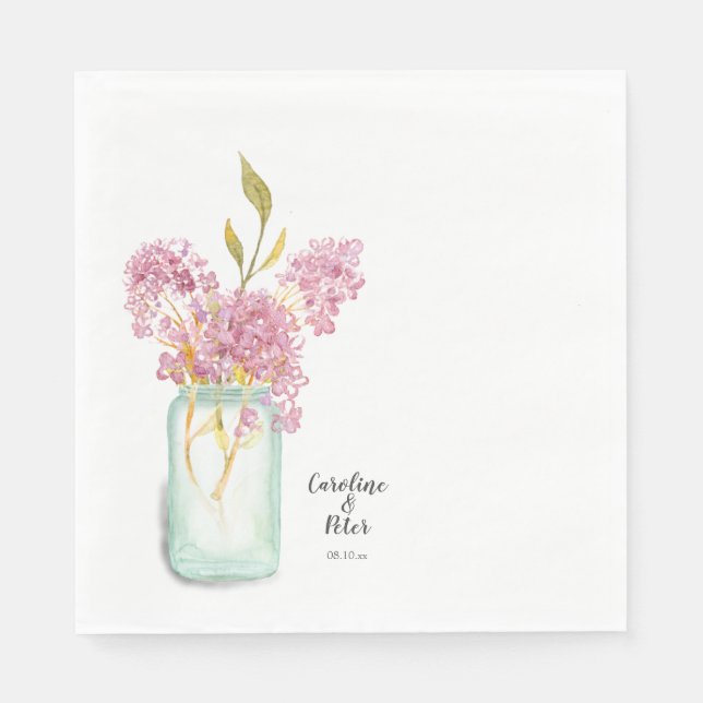 Servilleta De Papel Pink Lilac Blossom Mason Jar Boda (Anverso)