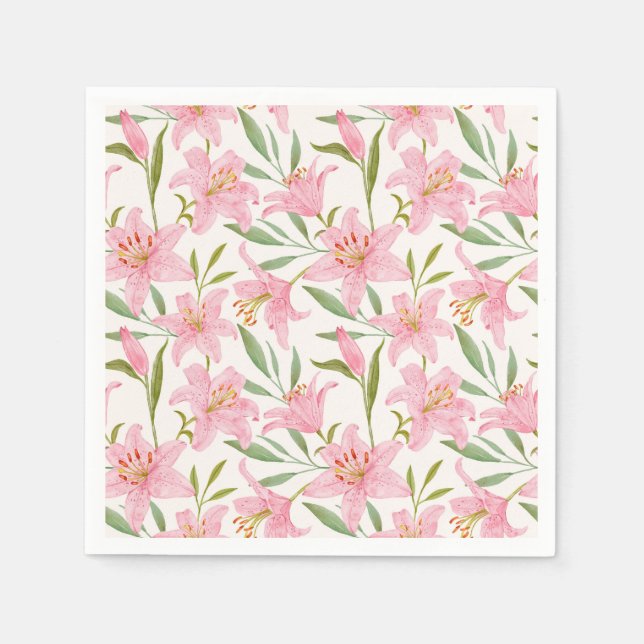 Servilleta De Papel Pink Lillies Floral Birday Party Shower Boda (Anverso)