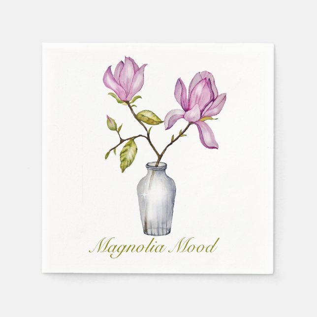 Servilleta De Papel Pink Magnolia Watercolor Botanical (Anverso)