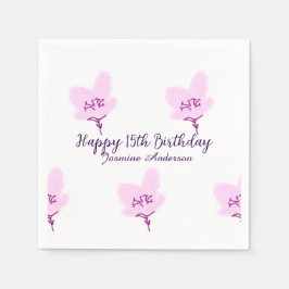 Servilleta De Papel Pink mauve floral 15th birthday quinceanera name d