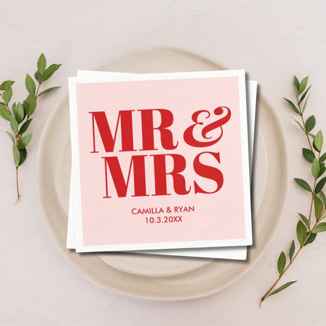Servilleta De Papel Pink Mr & Mrs Boda Napkins (Pink Mr & Mrs Personalized Wedding Napkins)