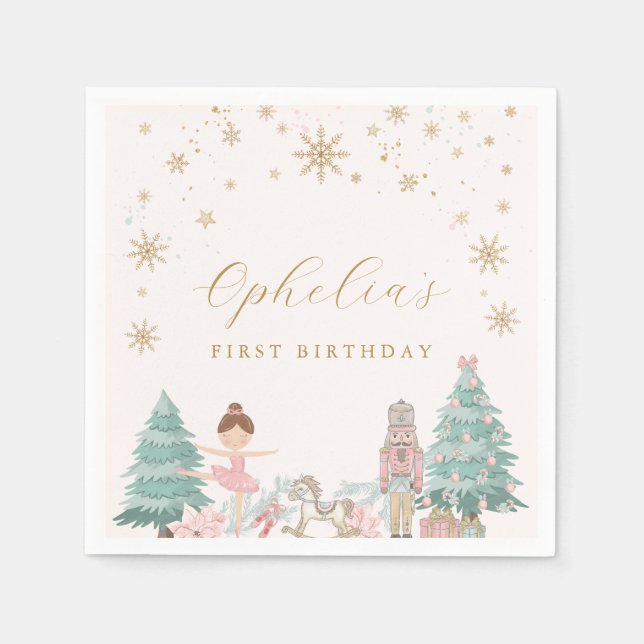 Servilleta De Papel Pink Nutcracker Ballet Birthday Napkins (Anverso)