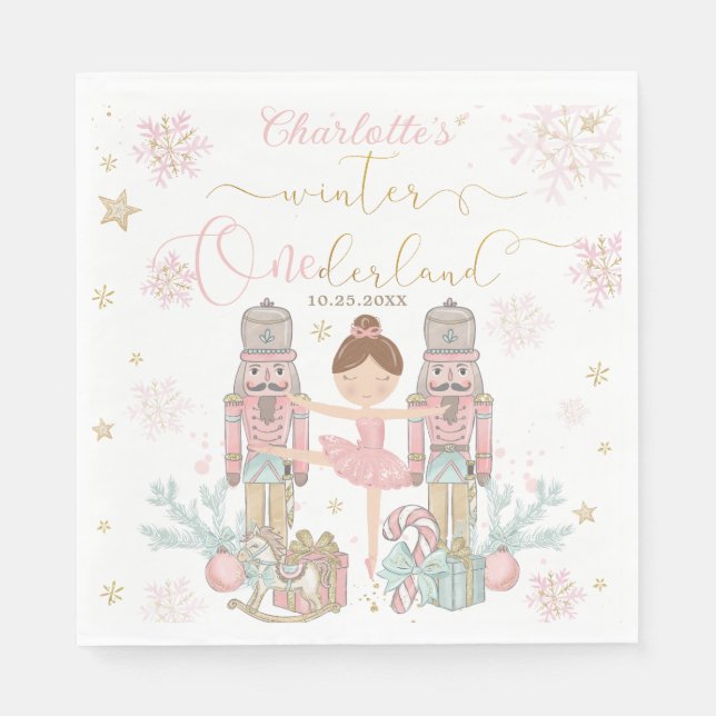 Servilleta De Papel Pink Nutcracker Winter Onederland 1st Birthday (Anverso)