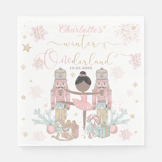 Servilleta De Papel Pink Nutcracker Winter Onederland 1st Birthday (Anverso)