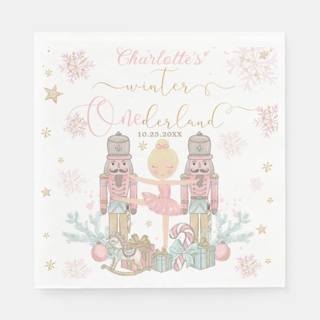 Servilleta De Papel Pink Nutcracker Winter Onederland 1st Birthday (Anverso)