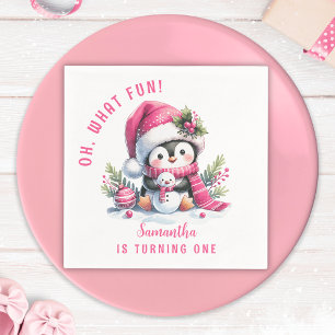Servilleta De Papel Pink Oh Qué Divertido Pingüino Chica de Invierno P
