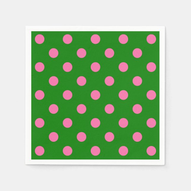 Servilleta De Papel Pink On Green Polka Dots Pattern Design  (Anverso)