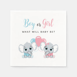 Servilleta De Papel Pink or Blue Balloon Elephant Gender Reveal Napkin