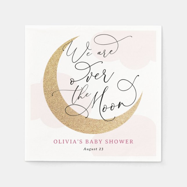 Servilleta De Papel Pink Over the Moon Baby Shower (Anverso)