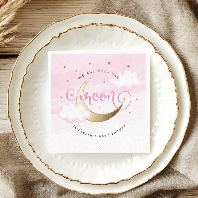 Servilleta De Papel Pink Over the Moon Paper Napkins (Pink Over the Moon Baby Shower Paper Napkins)