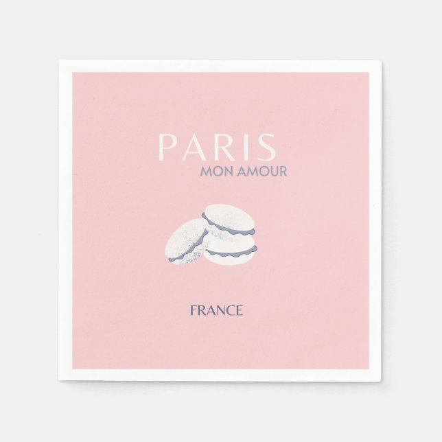 Servilleta De Papel Pink Paris Travel Art Pastel Preppy Macarons (Anverso)