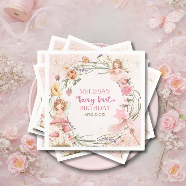 Servilleta De Papel Pink Pastel Spring Garden Fairy First Birthday   (Subido por el creador)