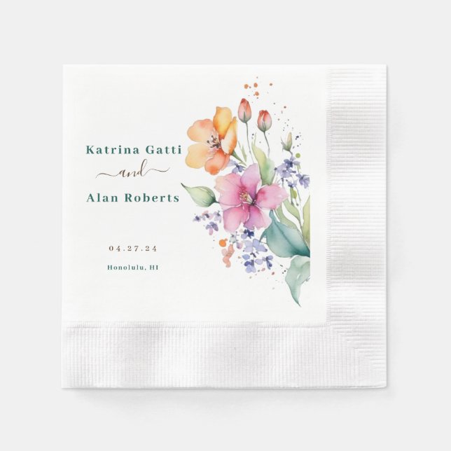 Servilleta de papel Pink Peach Yellow Blooms (Anverso)