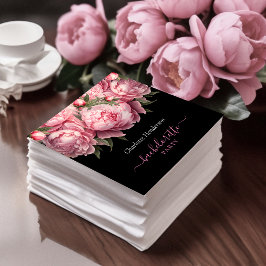 Servilleta De Papel Pink Peonies Black Bachelorette Party