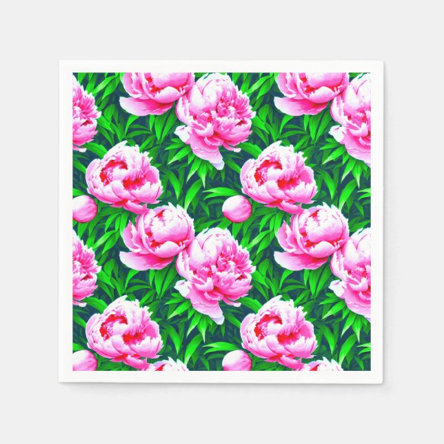 Servilleta De Papel Pink Peonies Garden Print (Anverso)