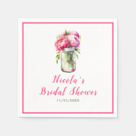 Servilleta De Papel Pink Peonies Mason Jar Bridal Shower