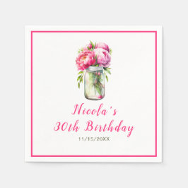 Servilleta De Papel Pink Peonies Mason Jar Cumpleaños