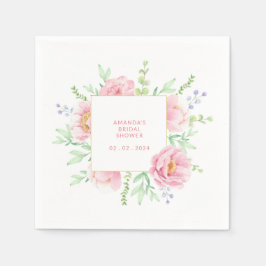 Servilleta De Papel Pink Peony Watercolor Bridal Ducha Napkins