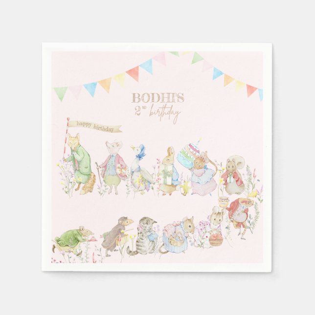 Servilleta De Papel Pink Peter the Rabbit First Birday (Anverso)
