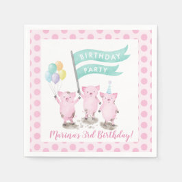 Servilleta De Papel Pink Piggys Kids Birthday Fiesta