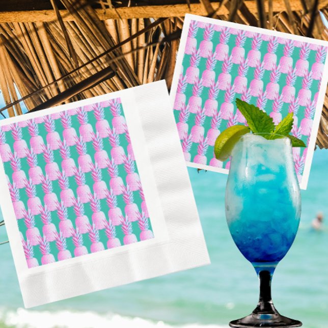Servilleta De Papel Pink Pineapples Caribbean Blue   (Festive pink pineapple paper napkins!)
