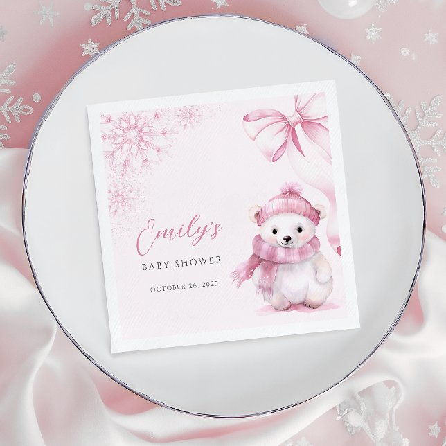 Servilleta De Papel Pink Polar Bear Baby Shower Napkins (Subido por el creador)