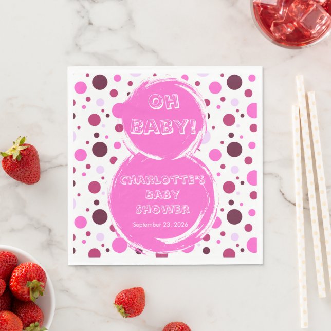Servilleta De Papel Pink polka dot baby shower Paper Napkin (In situ)