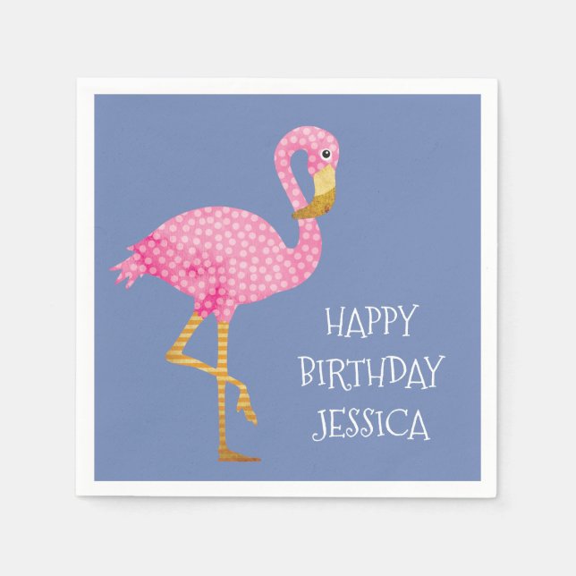 Servilleta De Papel Pink Polka Dot Flamingo cumpleaños (Anverso)