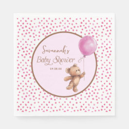 Servilleta De Papel Pink Polka Dot Teddy Bear Balloon Baby Shower