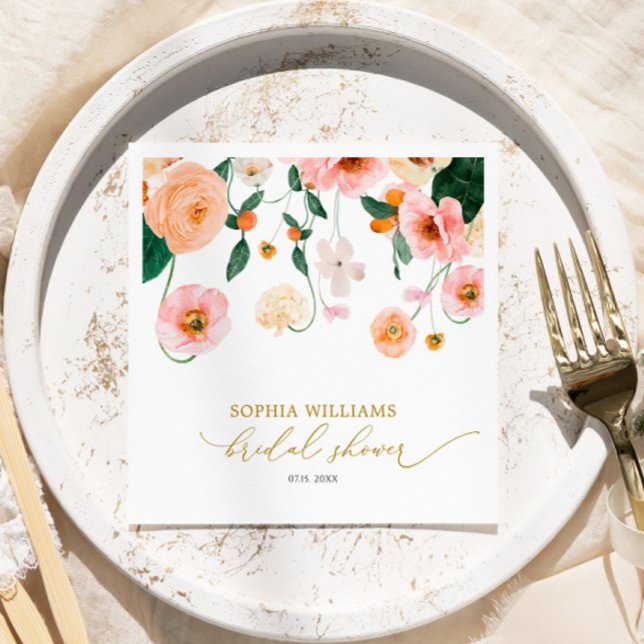 Servilleta De Papel Pink Poppy Floral Bridal Shower Napkins (Subido por el creador)