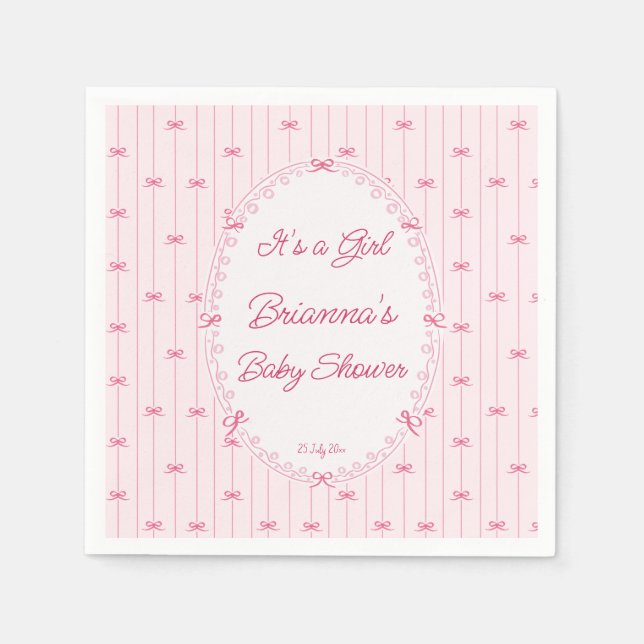 Servilleta De Papel Pink preppy hand drawn baby shower monogrammed (Anverso)