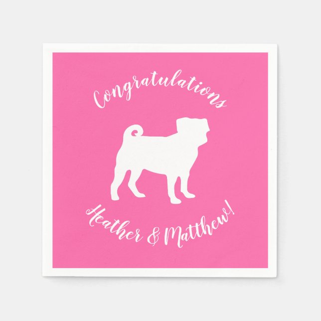 Servilleta De Papel Pink Pug Silhouette Puppy Baby Shower (Anverso)