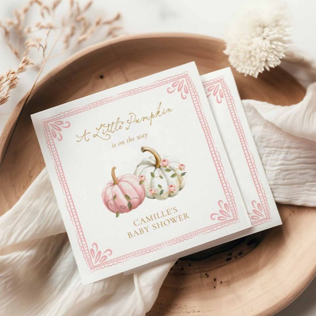 Servilleta De Papel Pink Pumpkin Baby Shower Paper Napkin (A Little Pumpkin Girl Baby Shower Paper Napkins)