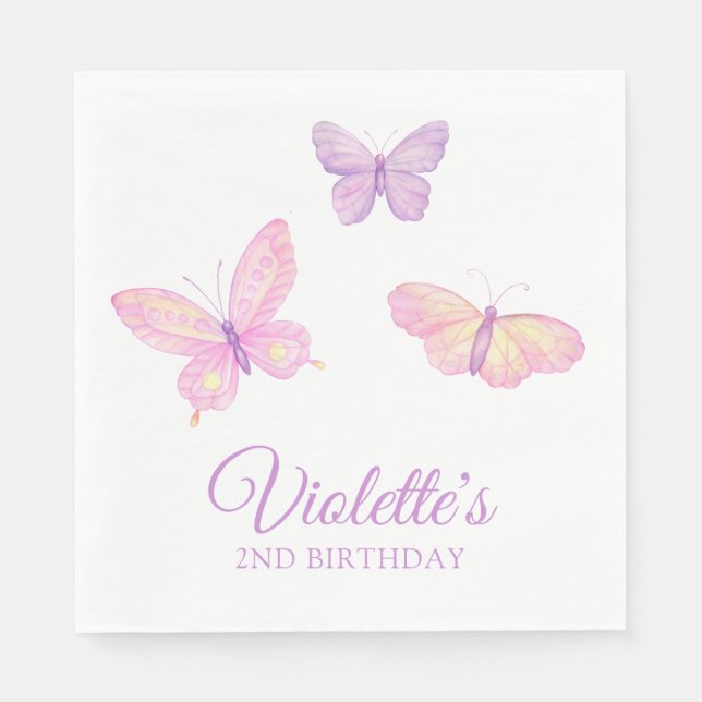 Servilleta De Papel Pink Purple Butterfly Baby Birday Party (Anverso)