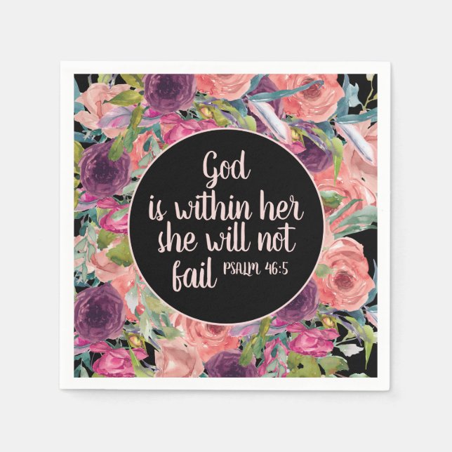 Servilleta De Papel Pink Purple Floral Black Christian Biblia (Anverso)