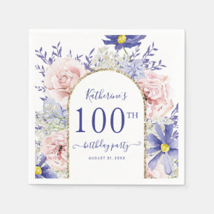 Servilleta De Papel Pink Purple Floral God Frame 100th Birthday Party