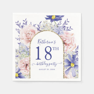 Servilleta De Papel Pink Purple Floral God Frame 18th Birthday Party