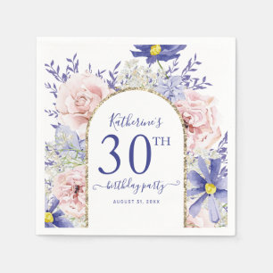 Servilleta De Papel Pink Purple Floral God Frame 30th Birthday Fiesta