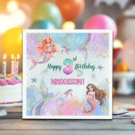 Servilleta De Papel Pink Purple Glitter Mermaids 3rd Birthday Party