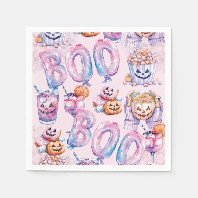 Servilleta De Papel Pink Purple Halloween Boo Watercolor (Anverso)