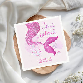 Servilleta De Papel Pink Purple Mermaid Tail Birthday 