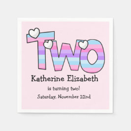 Servilleta De Papel Pink Purple Ombre Stripes Hearts Second Birday
