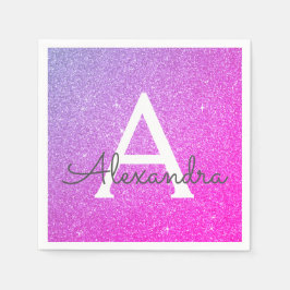 Servilleta De Papel Pink - Purpurina púrpura y falda Monograma Cumplea