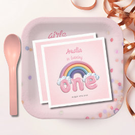 Servilleta De Papel Pink Rainbow One First Birthday