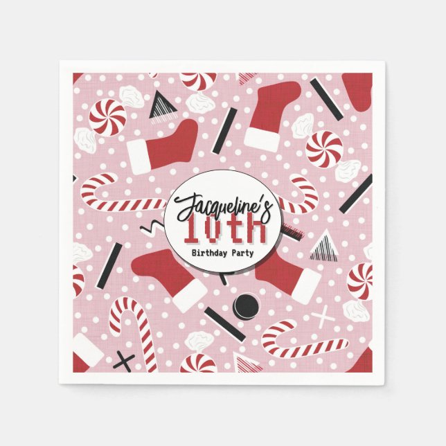 Servilleta De Papel Pink Retro Christmas Peppermint Birthday (Anverso)