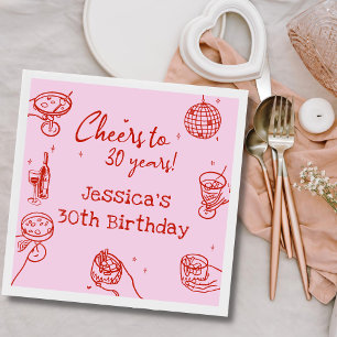Servilleta De Papel Pink Retro Hand dibujado Funky Cocktail Cumpleaños