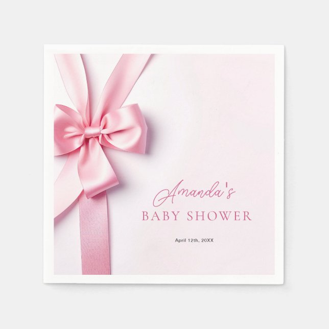 Servilleta De Papel Pink Ribbon Bow Baby Shower (Anverso)