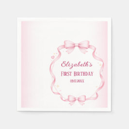 Servilleta De Papel Pink Ribbon Bow First Birthday Square Sticker